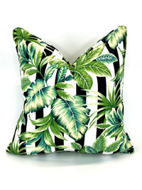 Stripes & Palm Leafs in Decorative Outdoor Pillow, New Outdoor Inserts Available!