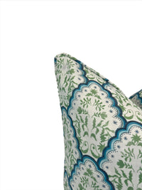 Floral Scallop Paisley Blue & Green Decorative Pillow or Bolster