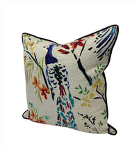 Peacock Textured Tail-feathers Jewel Front & Solid Organic Navy Back Decorative Pillow
