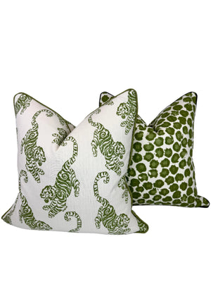 Tiger in Soft Jade Fabric in a Decorative Pillow or Bolster
