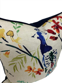 Peacock Textured Tail-feathers Jewel Front & Solid Organic Navy Back Decorative Pillow
