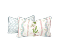 Reversible Cornflower Flora Pink & Greens Vine Decorative Pillow or Bolster