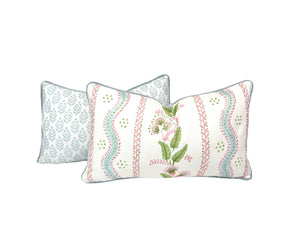 Reversible Cornflower Flora Pink & Greens Vine Decorative Pillow or Bolster