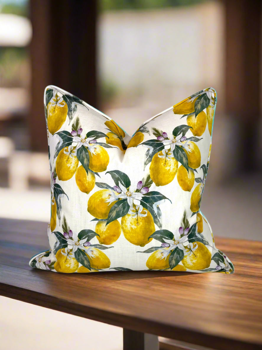 Lemon Limoncello Specialty Handprinted Fabric in a Decorative Pillow or Bolster