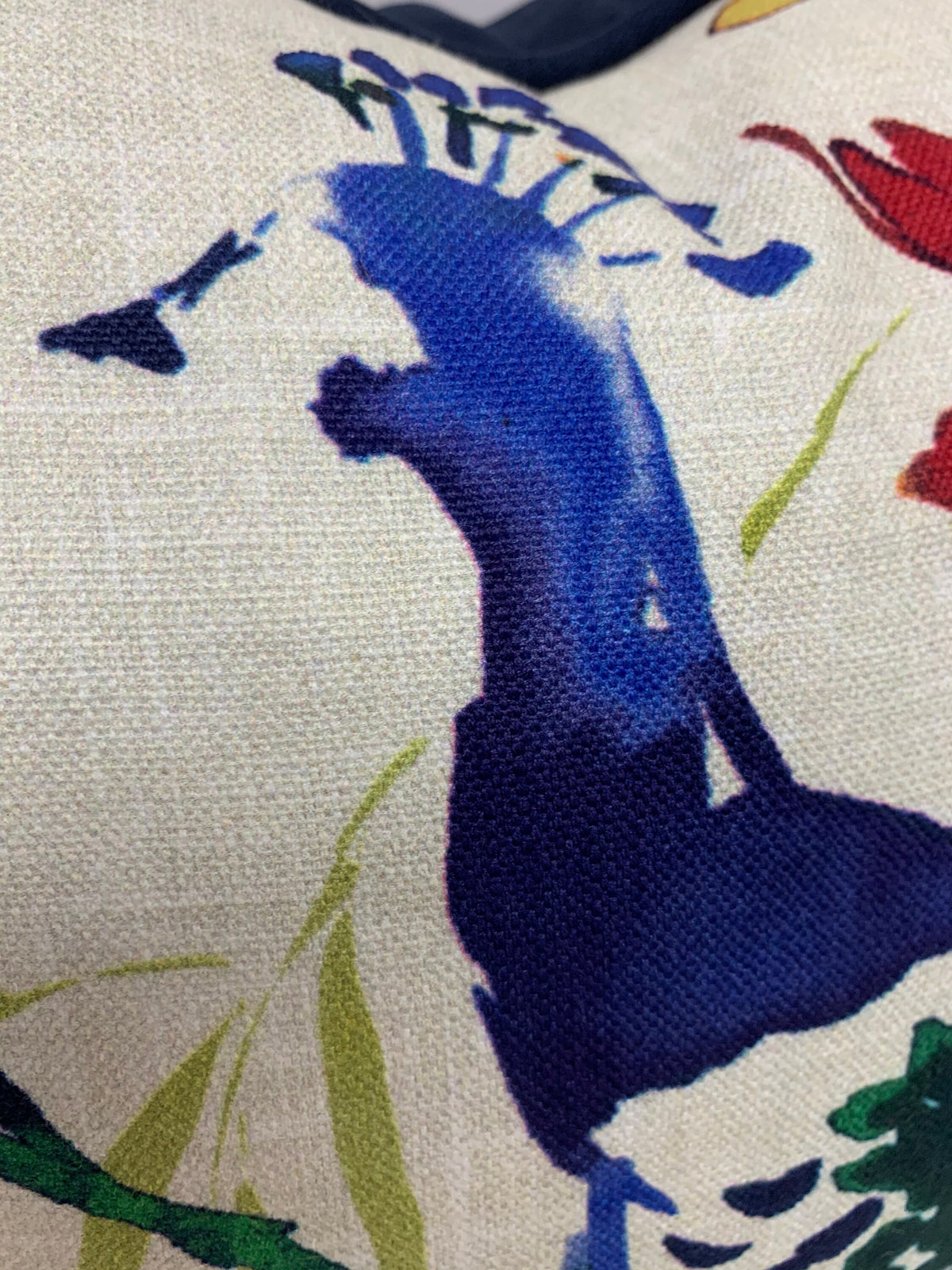Peacock Textured Tail-feathers Jewel Front & Solid Organic Navy Back Decorative Pillow