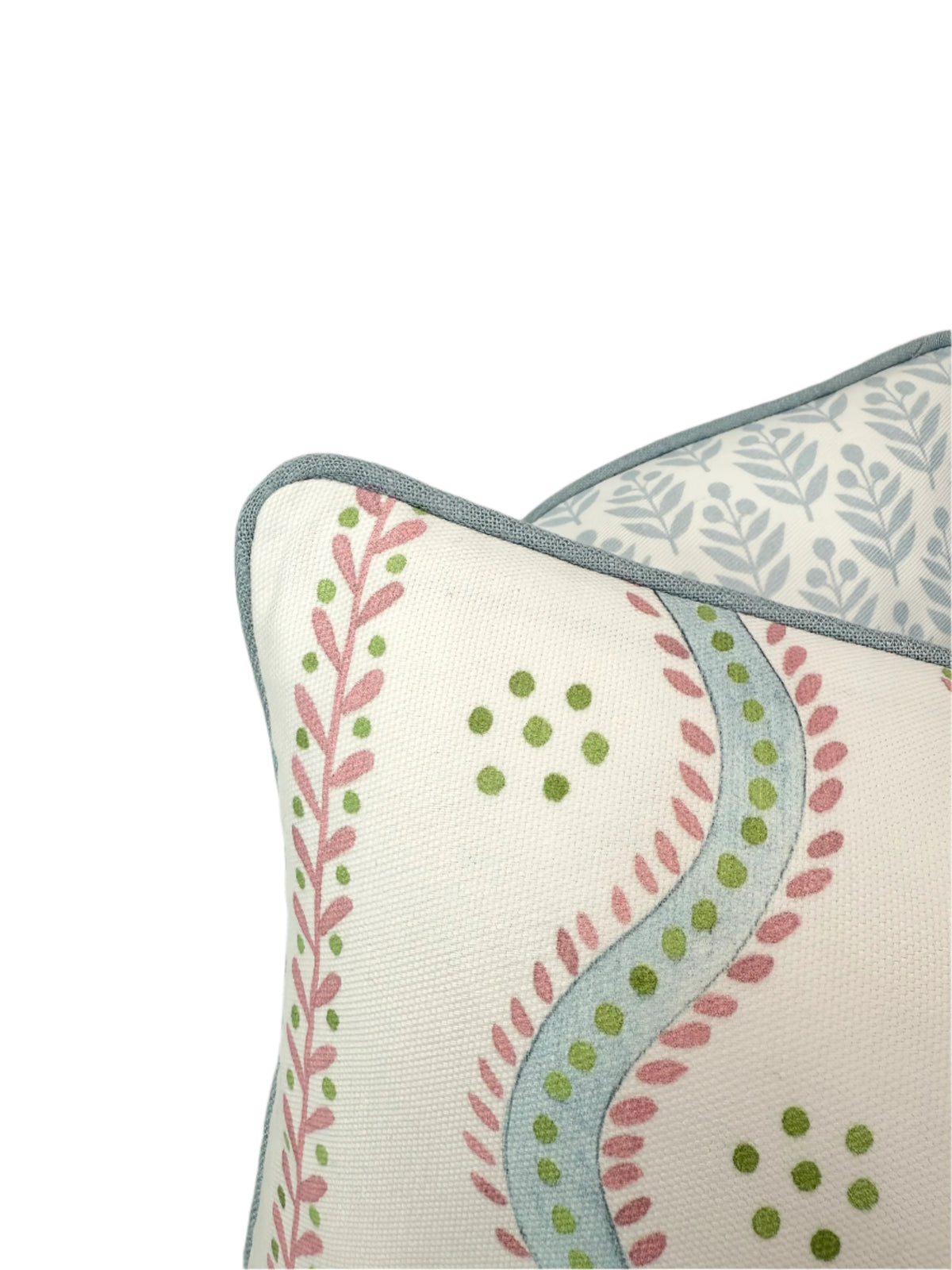 Reversible Cornflower Flora Pink & Greens Vine Decorative Pillow or Bolster