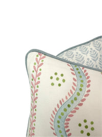 Reversible Cornflower Flora Pink & Greens Vine Decorative Pillow or Bolster
