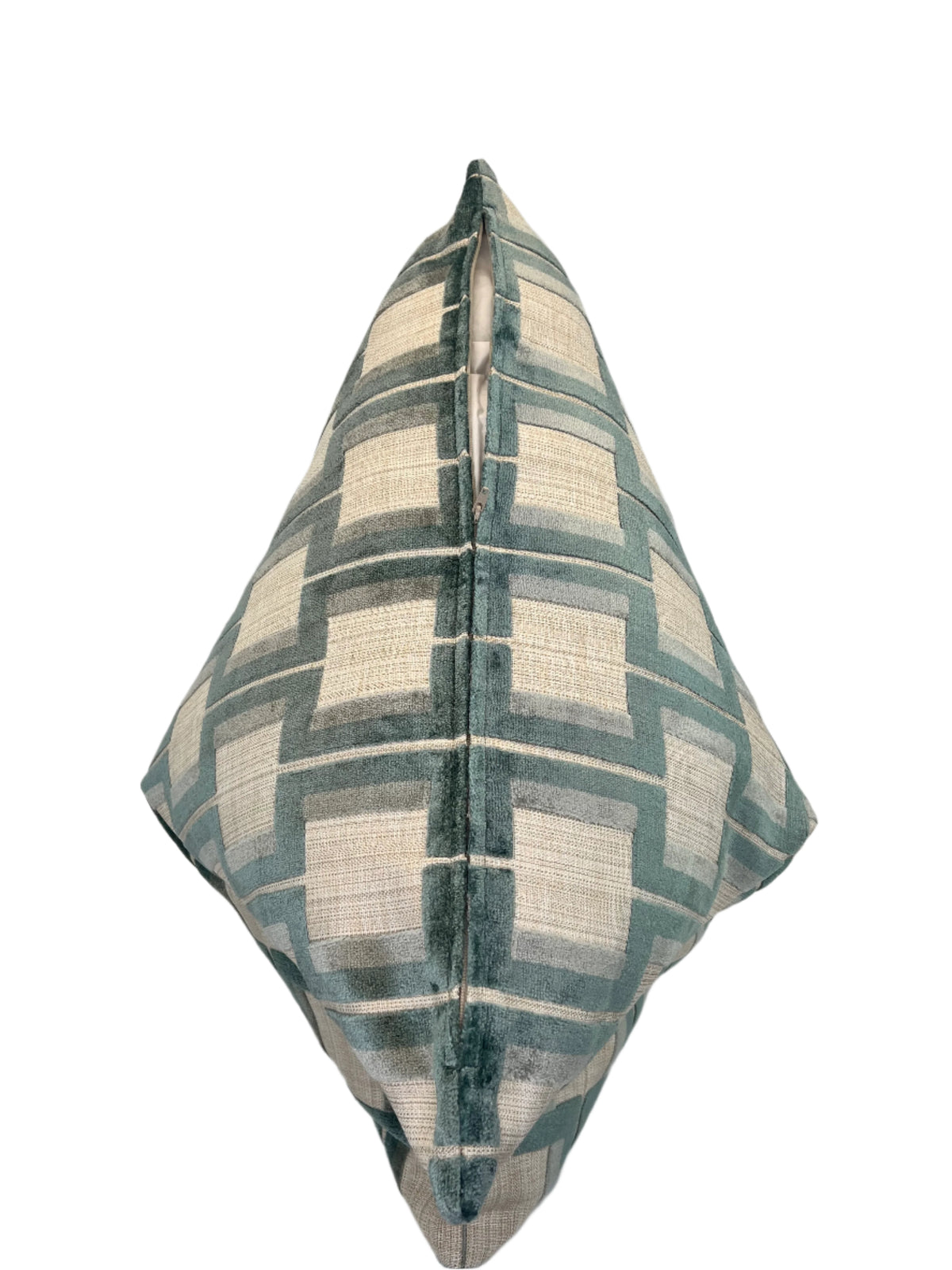 Powers Seaglass Lattice Velvet Heavy Duty Upholstery Fabric in a Decorative Pillow or Bolster