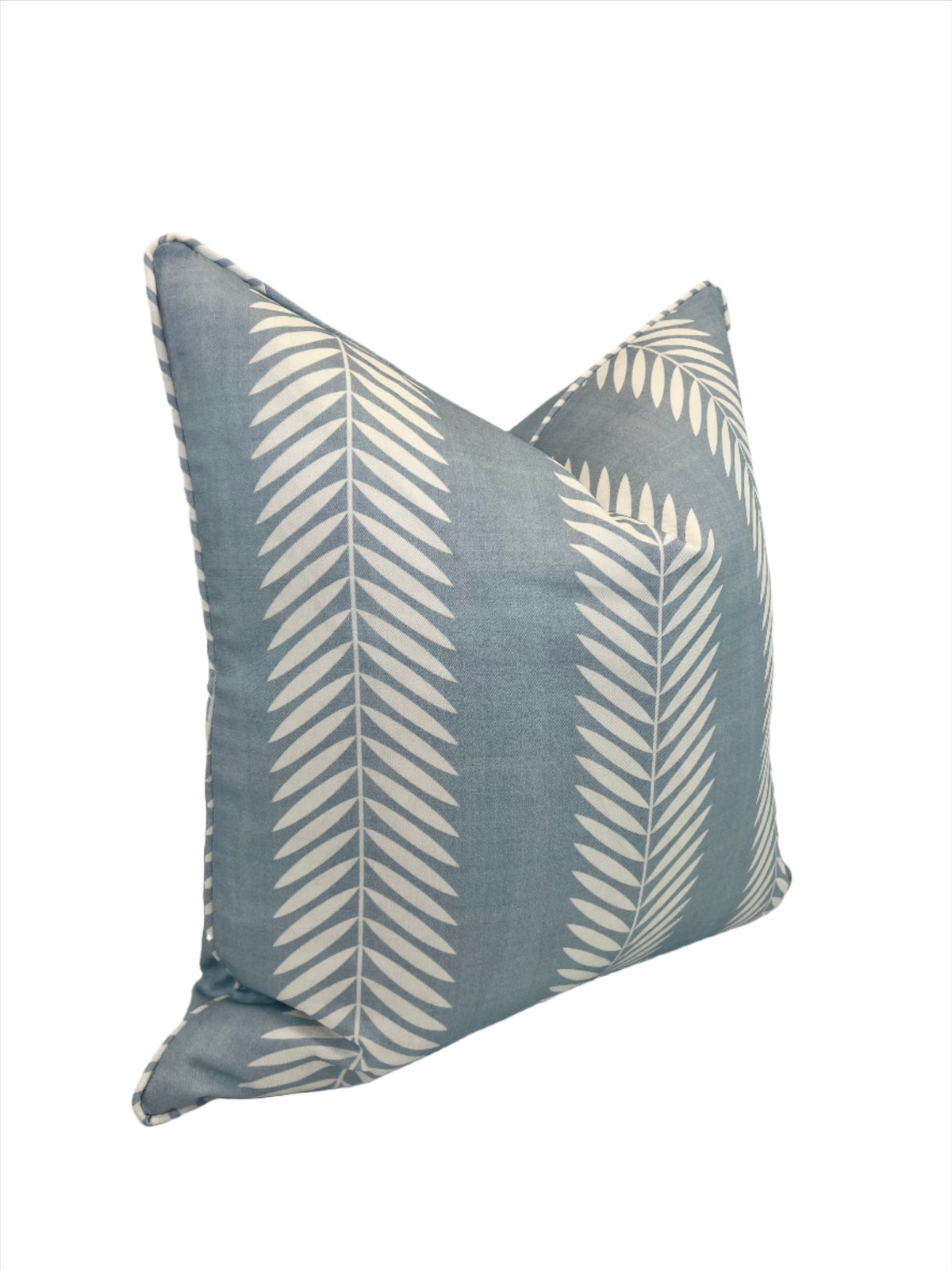 Light Blue Leaf Vine Designer Fabric in a Decorative Throw Pillow