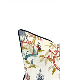 Decorative Pillow Cover in Chinoiserie in Toile Pagoda Fabric