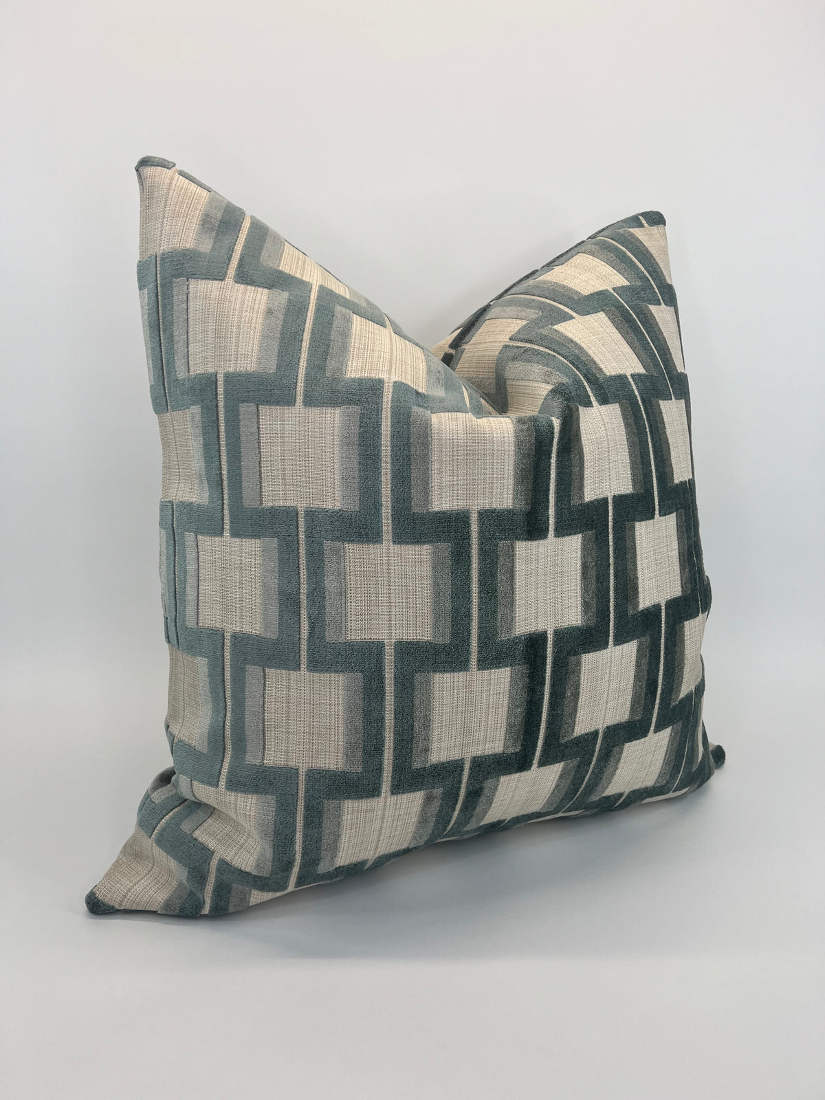 Powers Seaglass Lattice Velvet Heavy Duty Upholstery Fabric in a Decorative Pillow or Bolster