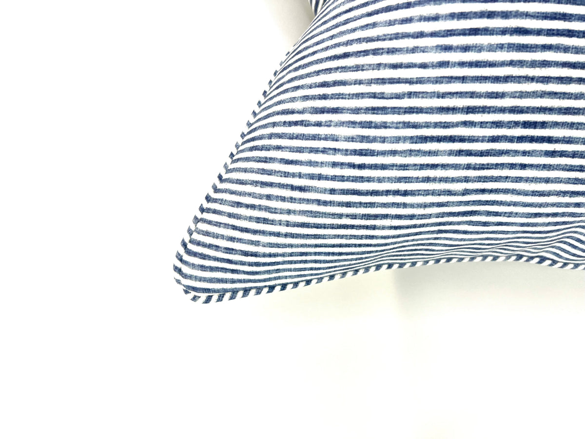 Ticking Dusty Blue & White on Woven Fabric Decorative Pillow Cover - Multiple Colors