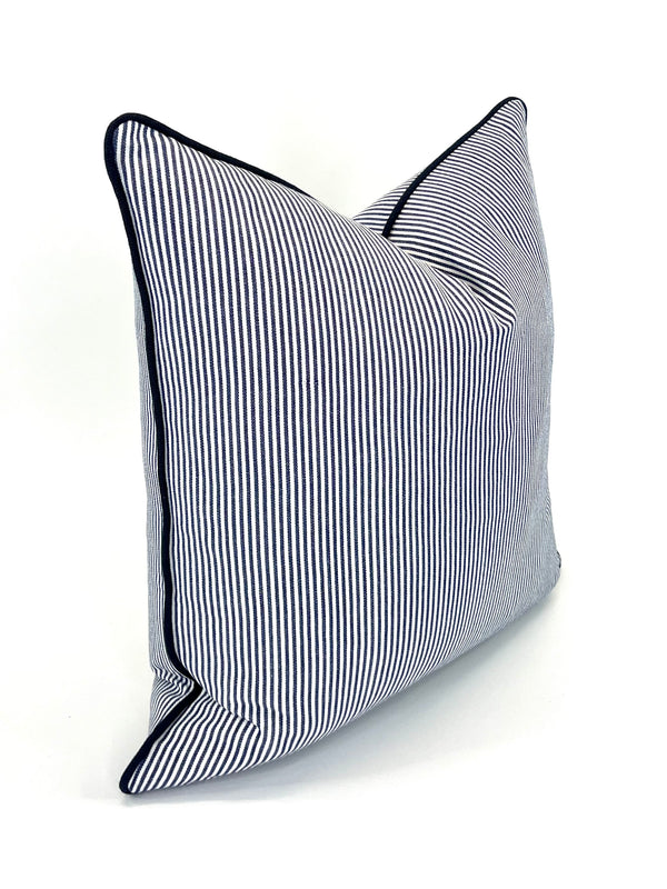 Blue Ticking Decorative Pillow Cover in Pinstripe