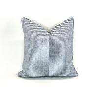 Ticking Dusty Blue & White on Woven Fabric Decorative Pillow Cover - Multiple Colors