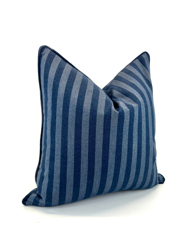 Sunbrella Striped Decorative Pillow Cover in Sail Away Denim
