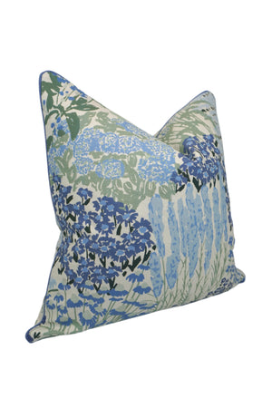 Floral-patterned pillow with blue flowers on a Cream-Beige background