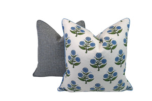Blue Mughal Hydrangea Flowers in a Decorative Pillow or Bolster