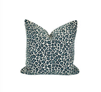 Leopard Pillow Cover in Designer Luxury Chenille Animal Print Upholstery Fabric in Jade Blue