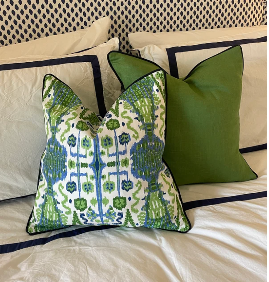 Kelly Green Linen fabric in a Decorative Pillow Cover