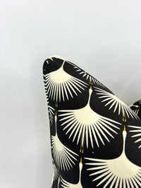 Art Deco Cream Swan on Black Decorative Pillow