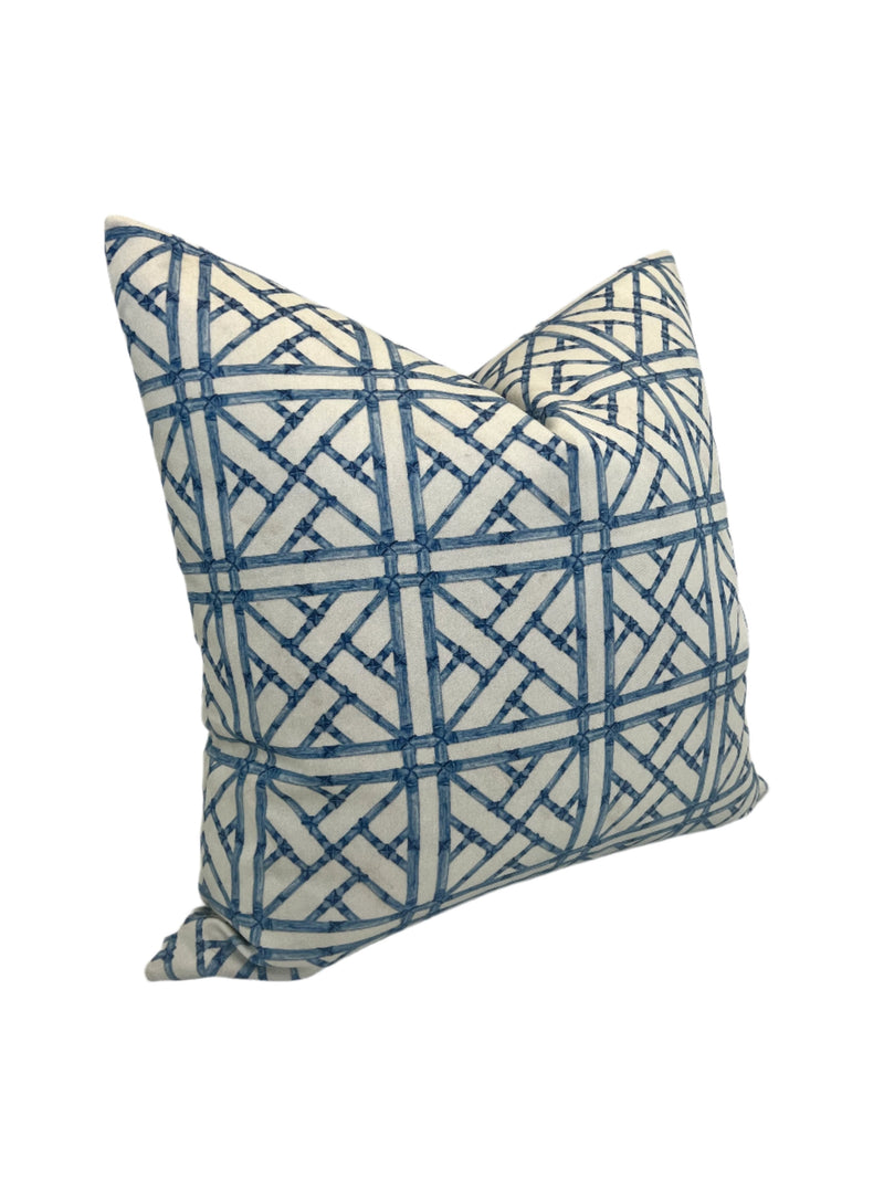 Bamboo Trellis Blue in a Washed White, Decorative Pillow