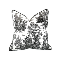 Colonial Black & White Toile Decorative Pillow