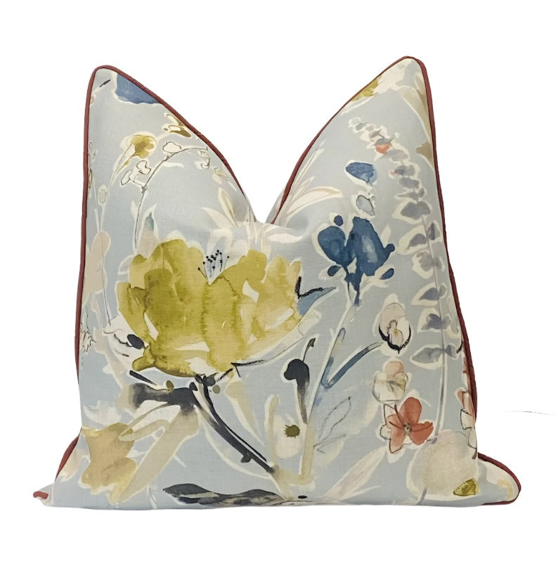 Botanical Kira Mist Designer Fabric in a Decorative Pillow