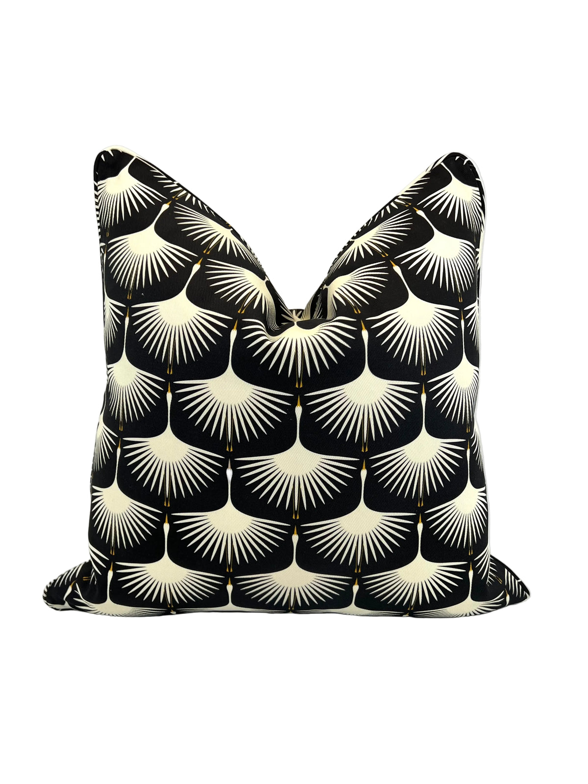Art Deco Cream Swan on Black Decorative Pillow