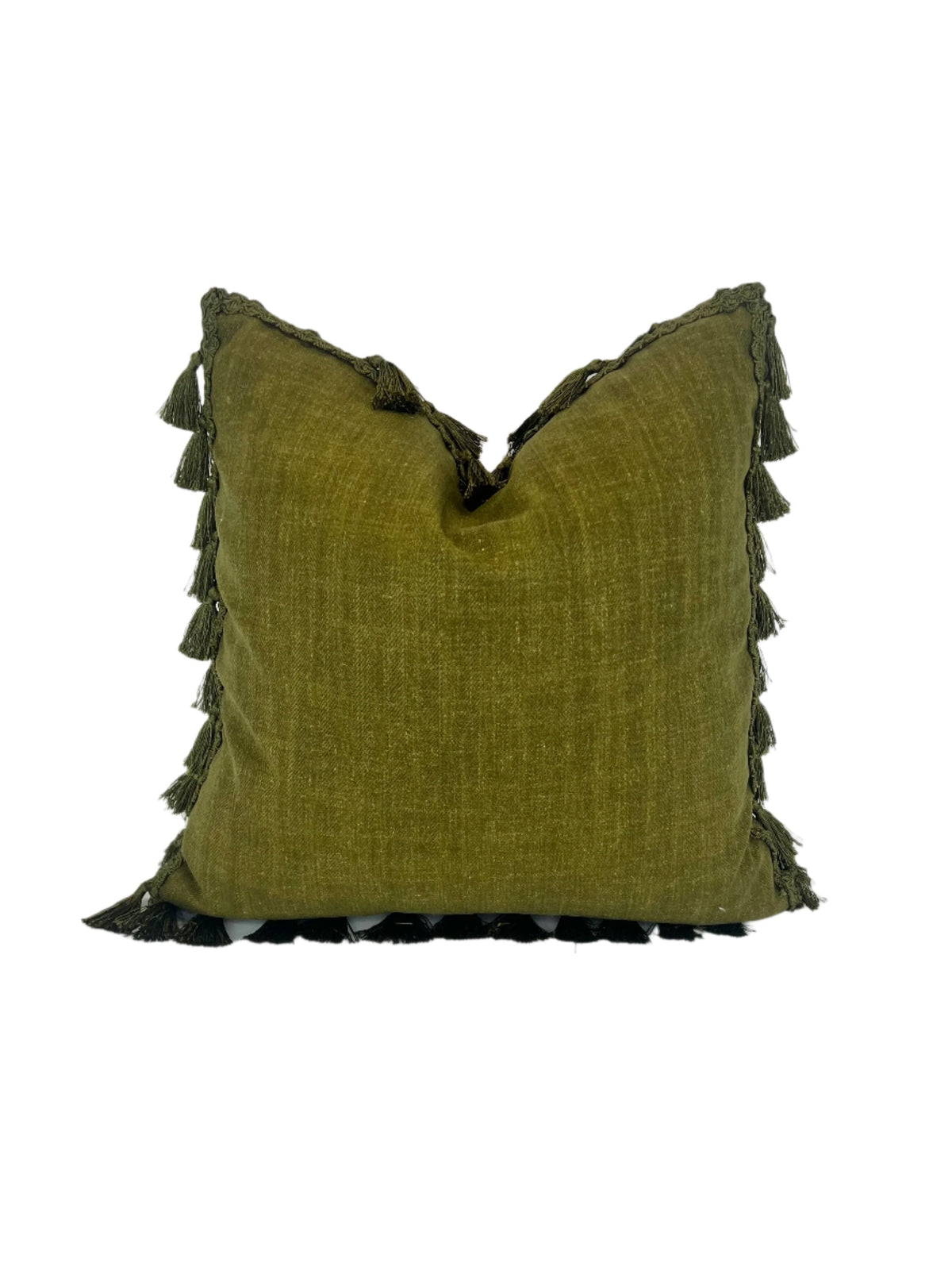 Green Herringbone Fern Fringe Fancy Decorative Pillow