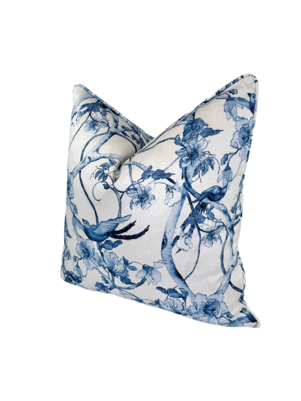 Floral Tree Chinoiserie in Blue Decorative Pillow or Bolster