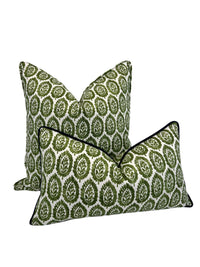 Floral Kale Green Lynn Decorative Pillow in Slub Linen