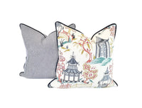 Decorative Pillow Cover in Chinoiserie in Toile Pagoda Fabric