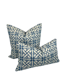 Bamboo Trellis Blue in a Washed White, Decorative Pillow