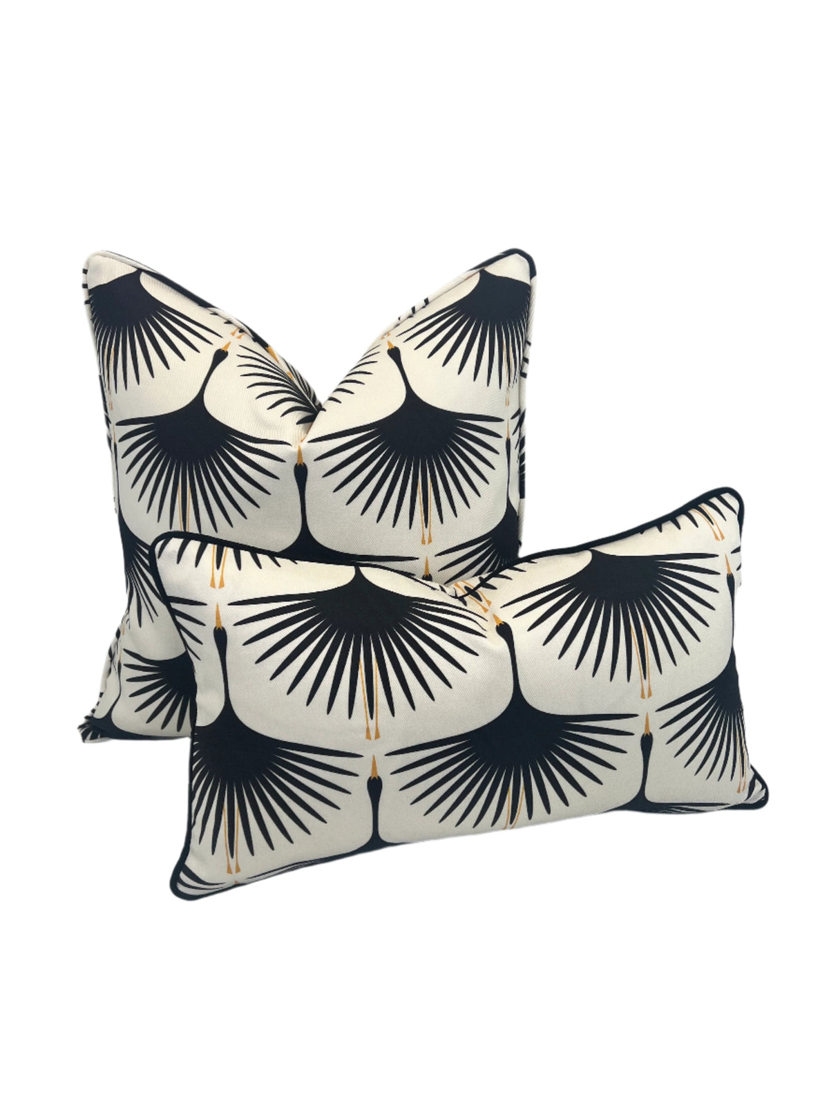 Art Deco Swans in Black Swan on Cream, 12"Wingspan, Decorative Pillow