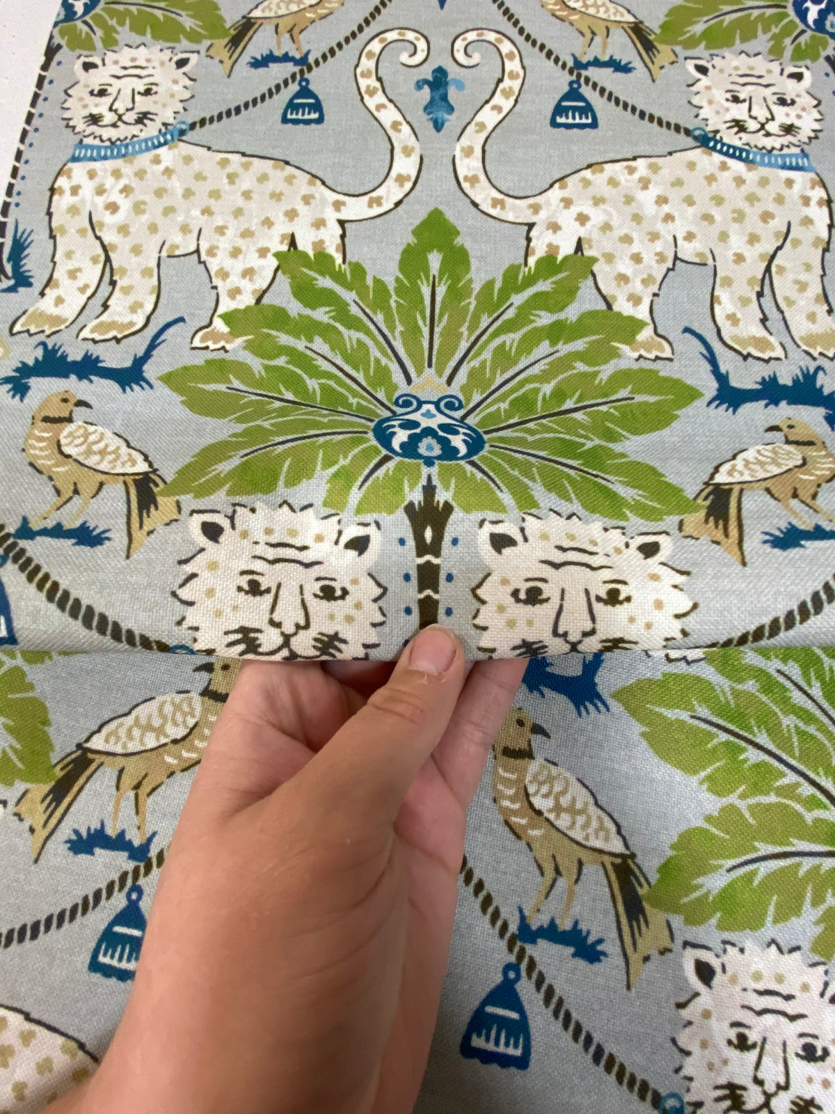 Decorative Pillow Cover in Happy Jaguar Palm Trees in Indoor Outdoor Fabric
