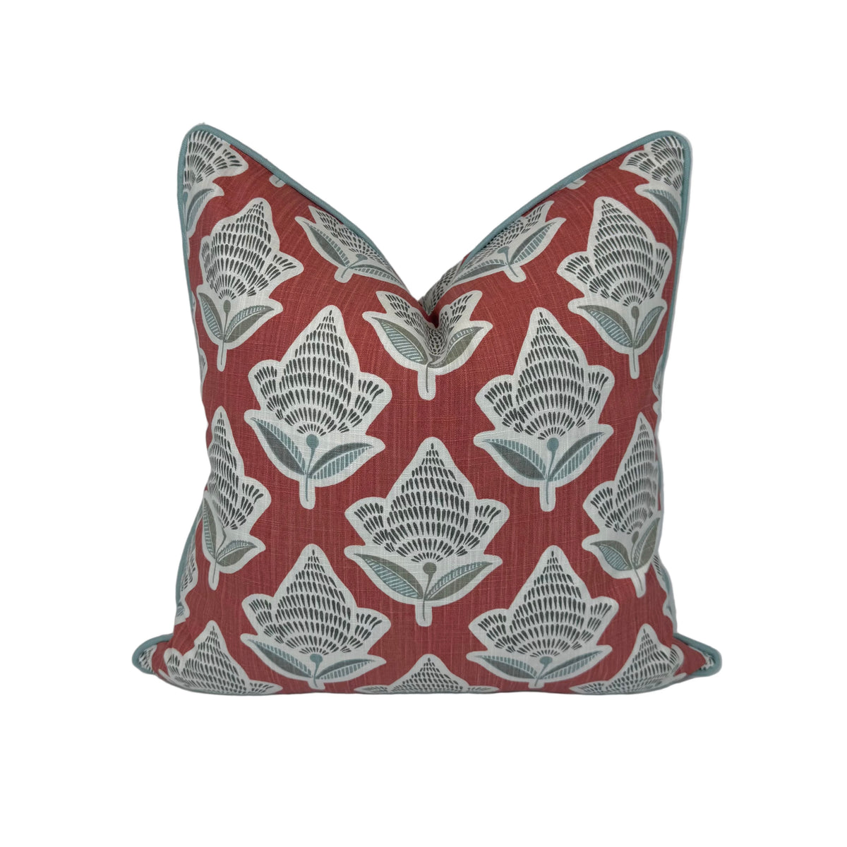 Makoto Scarlett Botanical Pillow & Bolster | Scarlet, Lagoon Blue & Ivory Accent Pillow