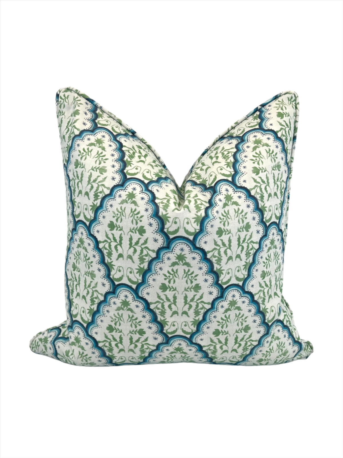 Floral Scallop Paisley in Blue & Green Decorative Pillow