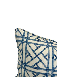 Bamboo Trellis Blue in a Washed White, Decorative Pillow