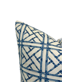 Bamboo Trellis Blue in a Washed White, Decorative Pillow