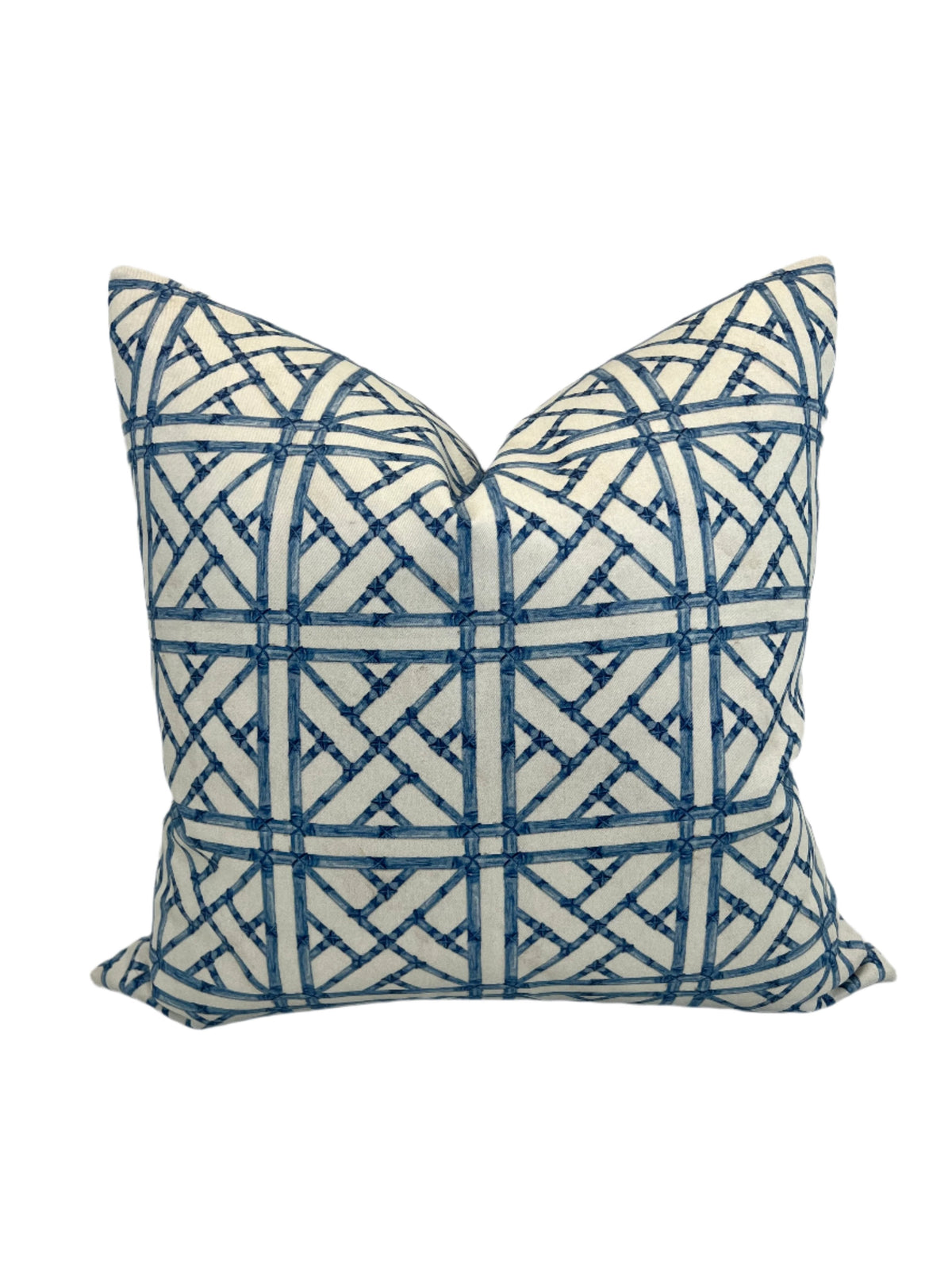 Bamboo Trellis Blue in a Washed White, Decorative Pillow