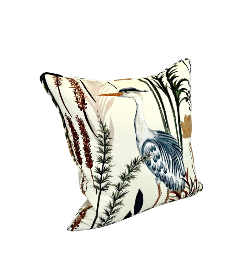 Heron in Everglades Pillow Cover in Ivory Beige Fabric