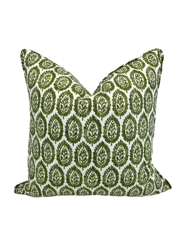 Floral Kale Green Lynn Decorative Pillow in Slub Linen