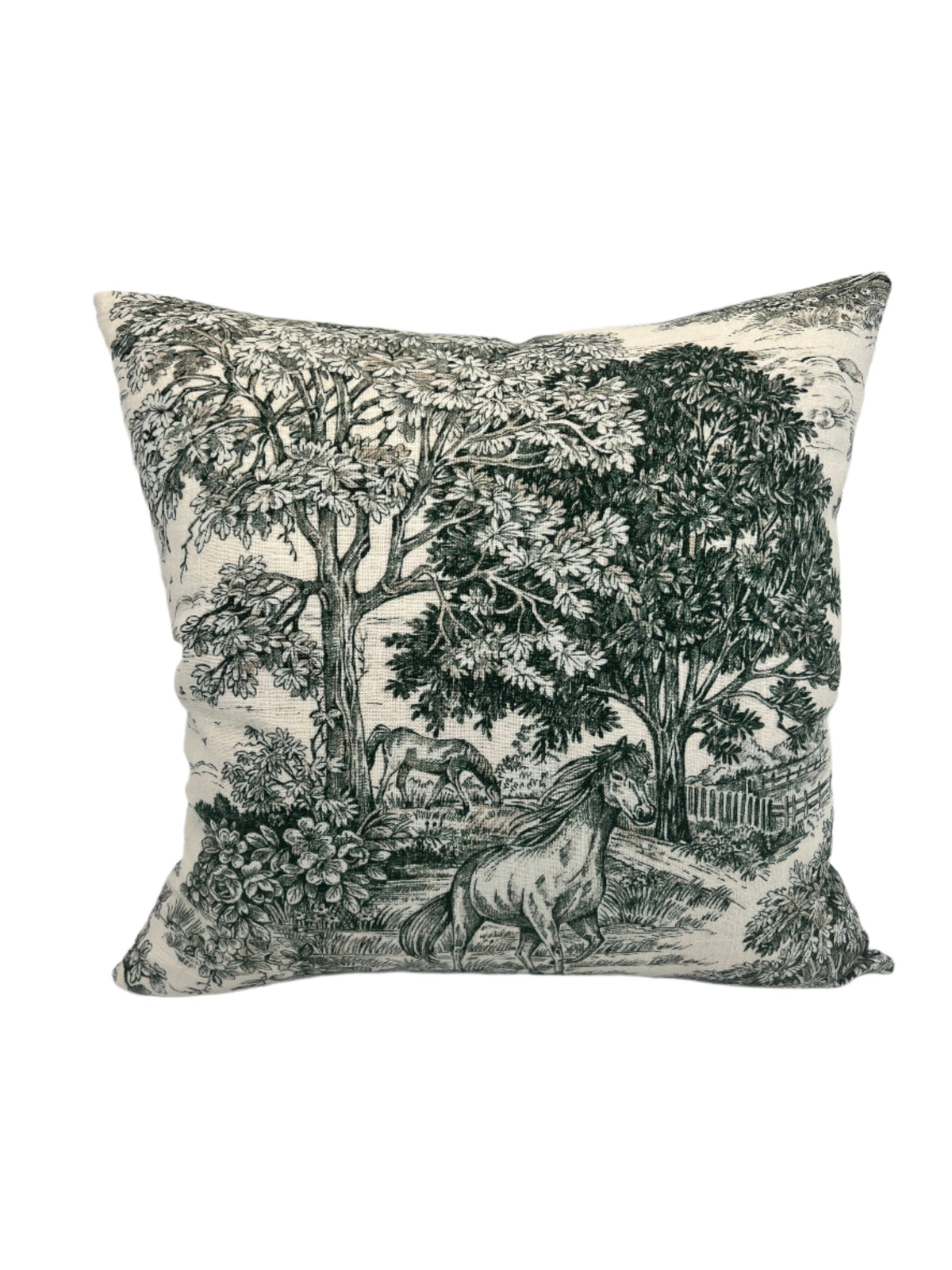 Yellowstone Horses Decorative Pillow in Classic Green Linen