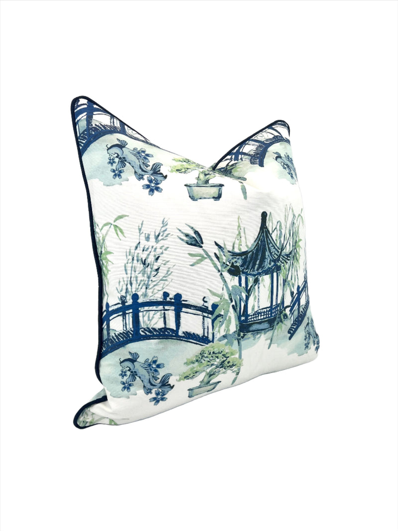 Classic Blue Chinoiserie Bonsai Tree Decorative Pillow Cover (Inserts Available Now!!)