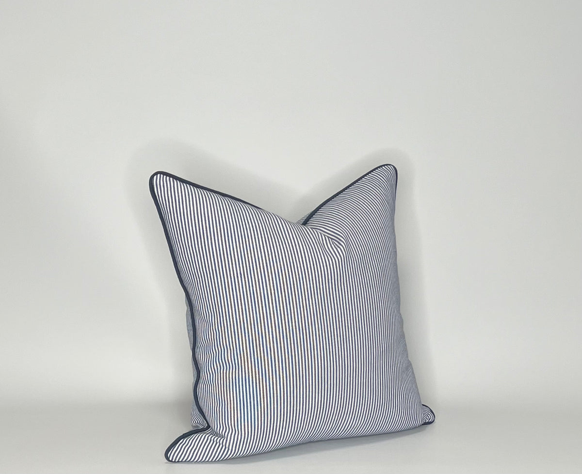 Blue and White Ticking Lumbar Pillow Cover