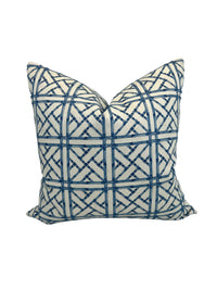 Bamboo Trellis Blue in a Washed White, Decorative Pillow