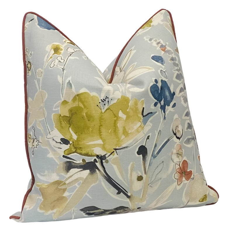 Botanical Kira Mist Designer Fabric in a Decorative Pillow