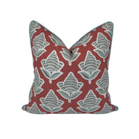 Makoto Scarlett Botanical Pillow & Bolster | Scarlet, Lagoon Blue & Ivory Accent Pillow
