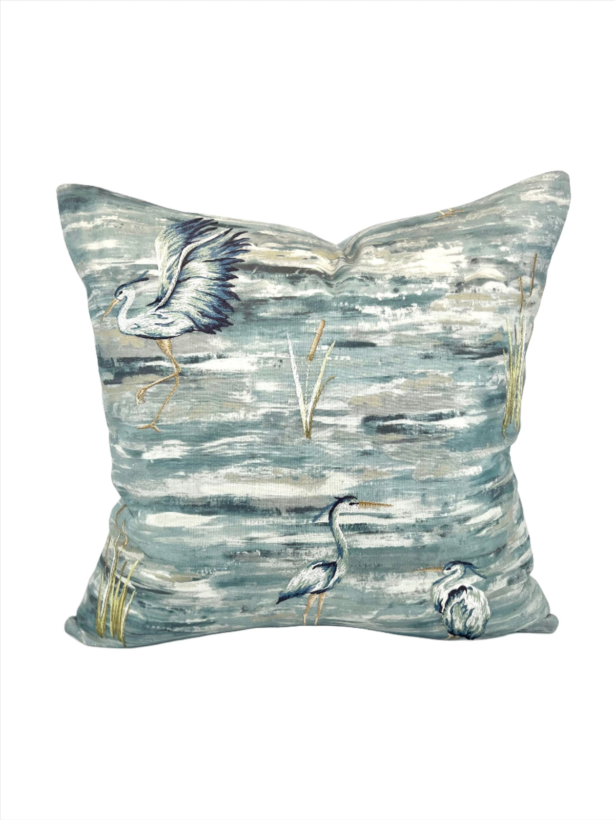 Embroidered Watercolor Heron Decorative Pillow in It Girl Ocean TFA