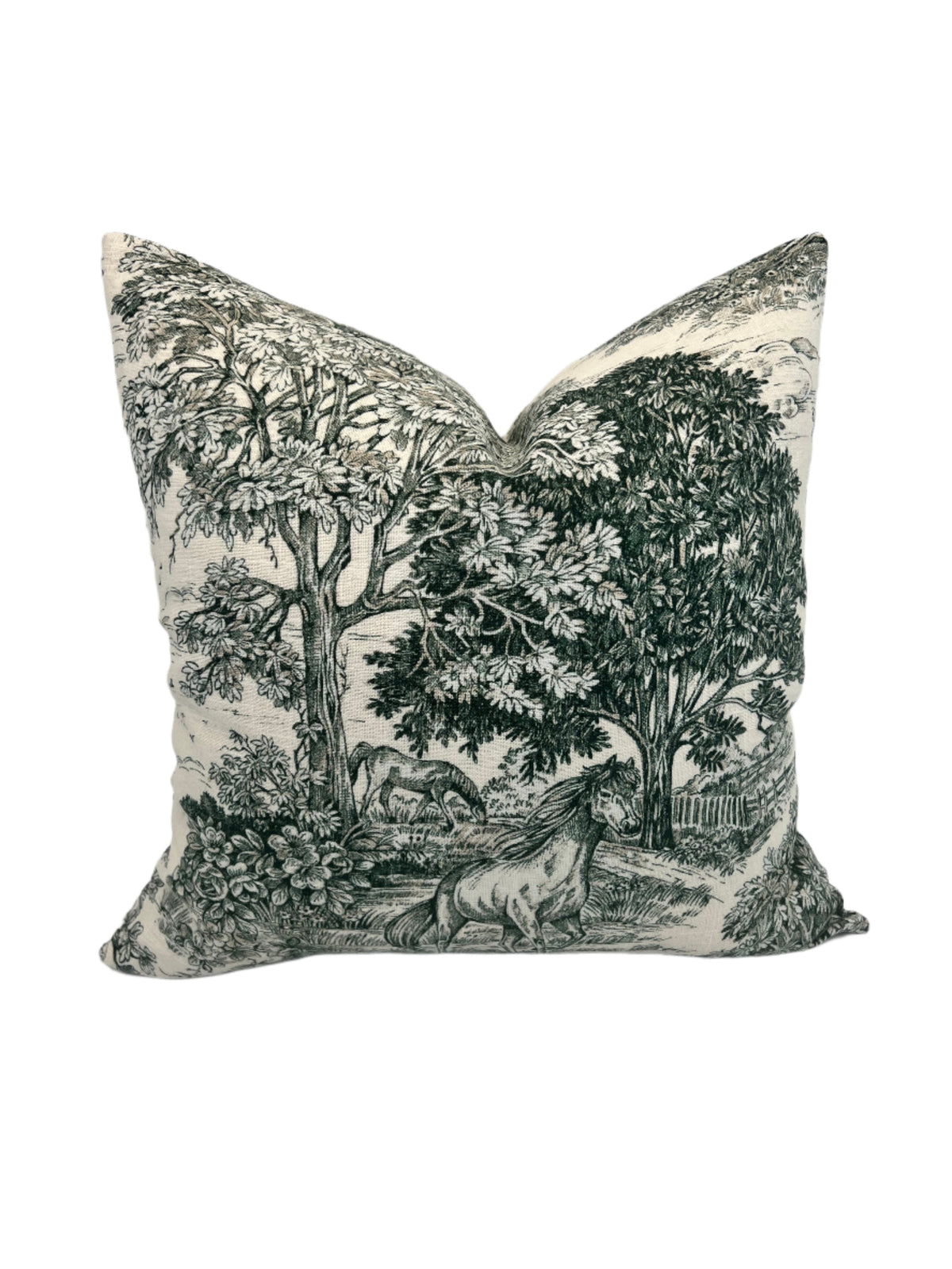 Yellowstone Horses Decorative Pillow in Classic Green Linen